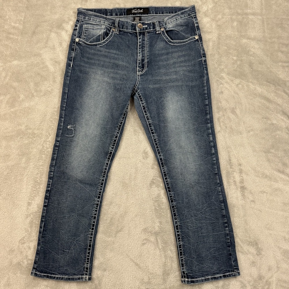 True Luck Jeans Mens 36x30 Thick Stitch Comfort Stretch Rayon Whiskered Western‎
